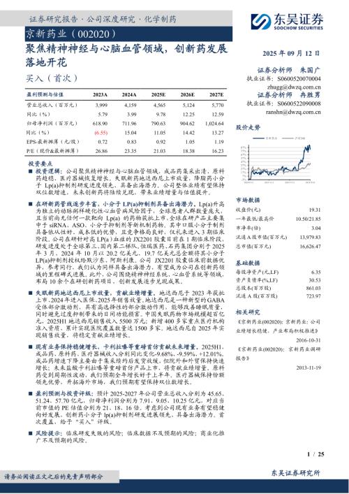 京新药业（002020）-A股公司研究报告：聚焦精神神经与心脑血管领域创新药发展落地开花-250912（25页）.pdf