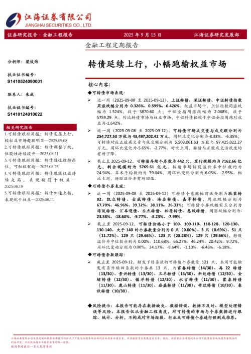 【江海证券】金融工程定期报告：转债延续上行，小幅跑输权益市场-250915（12页）.pdf
