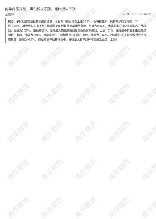 【南华期货】南华商品指数：黑色板块领涨，能化板块下跌-250919（2页）.pdf