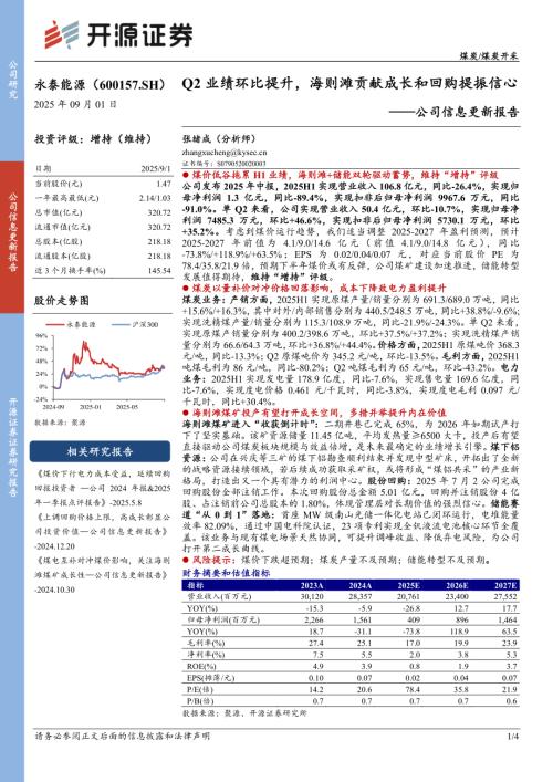【开源证券】永泰能源（600157）-公司信息更新报告：Q2业绩环比提升，海则滩贡献成长和回购提振信心-250901（4页）.pdf