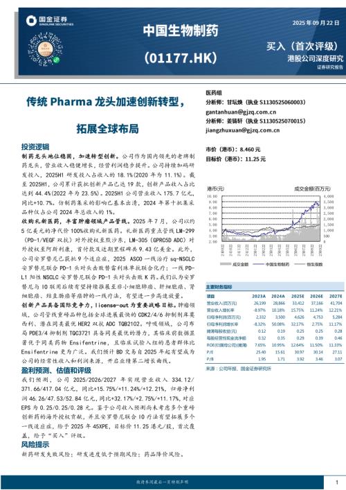 中国生物制药（1177.HK）-港股公司研究报告：传统Pharma龙头加速创新转型拓展全球布局-250922（46页）.pdf