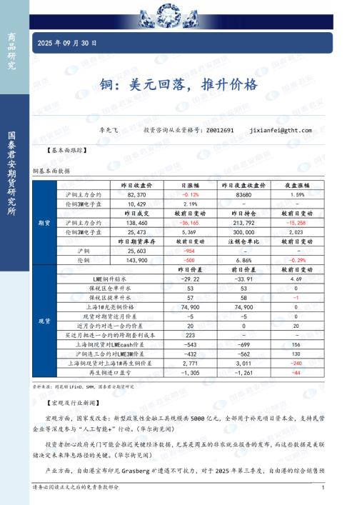 【国泰期货】铜：美元回落，推升价格-250930（3页）.pdf