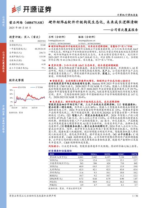 萤石网络（688475）-A股公司首次覆盖报告：硬件矩阵&软件升级构筑生态化未来成长逻辑清晰-250905（36页）.pdf
