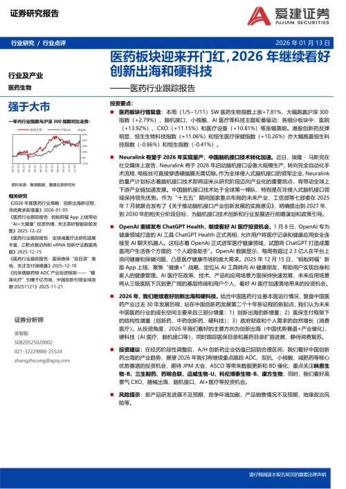 【爱建证券】医药行业跟踪报告：医药板块迎来开门红，2026年继续看好创新出海和硬科技-260113（2页）.pdf