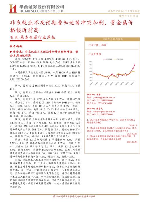 有色金属行业周报：非农就业不及预期叠加地缘冲突加剧贵金属价格接近前高-260110（26页）.pdf