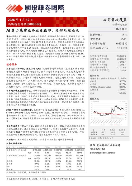鸿海精密科技（6088.HK）-港股公司研究报告：AI算力基建业务放量在即看好后续成长-260112（24页）.pdf