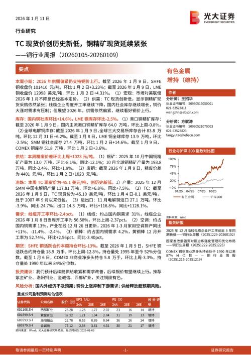 铜行业周报：TC现货价创历史新低铜精矿现货延续紧张-260111（18页）.pdf
