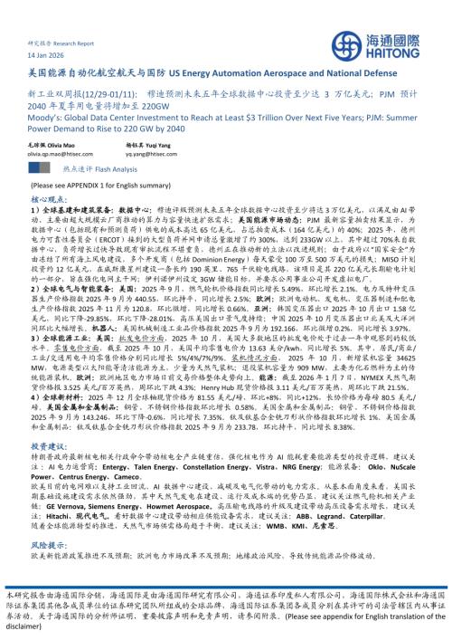 【海通国际】新工业双周报：穆迪预测未来五年全球数据中心投资至少达3万亿美元；PJM预计2040年夏季用电量将增加至220GW-260114（37页）.pdf