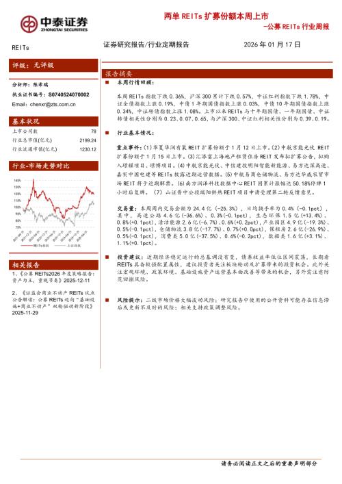 公募REITs行业周报：两单REITs扩募份额本周上市-260117（15页）.pdf