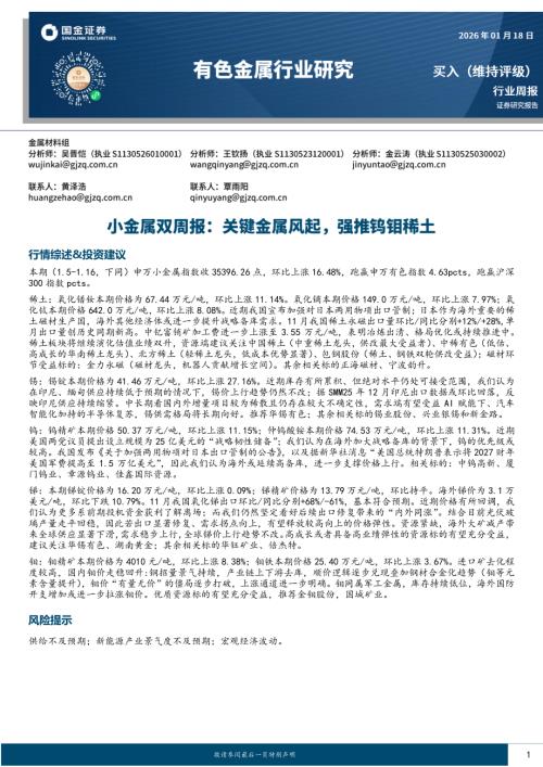 【国金证券】有色金属行业小金属双周报：关键金属风起，强推钨钼稀土-260118（14页）.pdf
