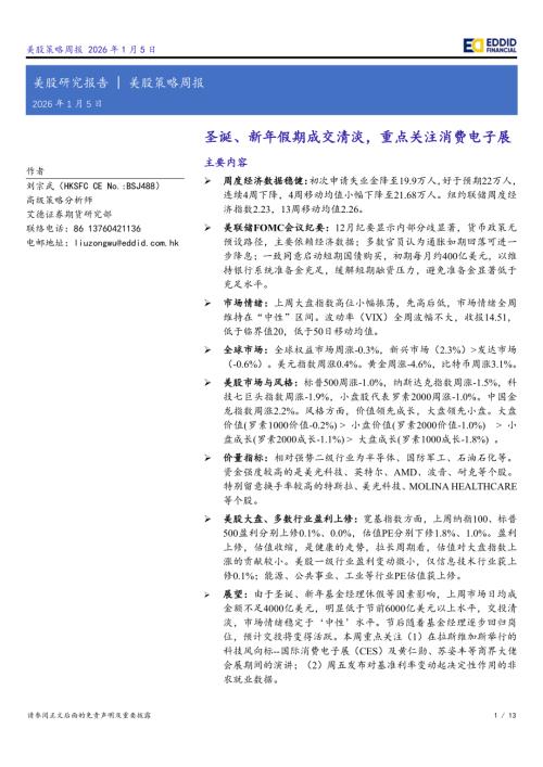 【艾德证券期货】美股策略周报：圣诞、新年假期成交清淡，重点关注消费电子展-260105（13页）.pdf
