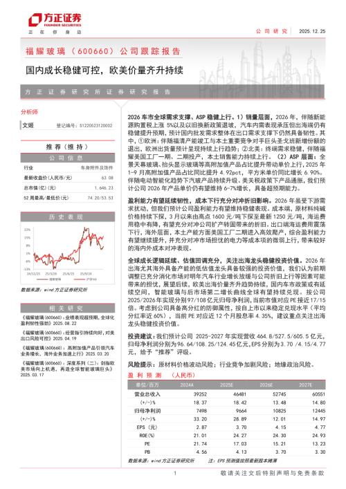 福耀玻璃（600660）-A股公司跟踪报告：国内成长稳健可控欧美价量齐升持续-251225（7页）.pdf