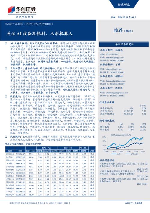 机械行业周报：关注AI设备及耗材、人形机器人-260104（16页）.pdf