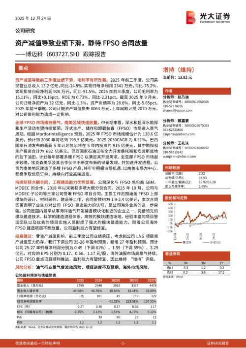 博迈科（603727）-A股公司跟踪报告：资产减值导致业绩下滑静待FPSO合同放量-251224（10页）.pdf