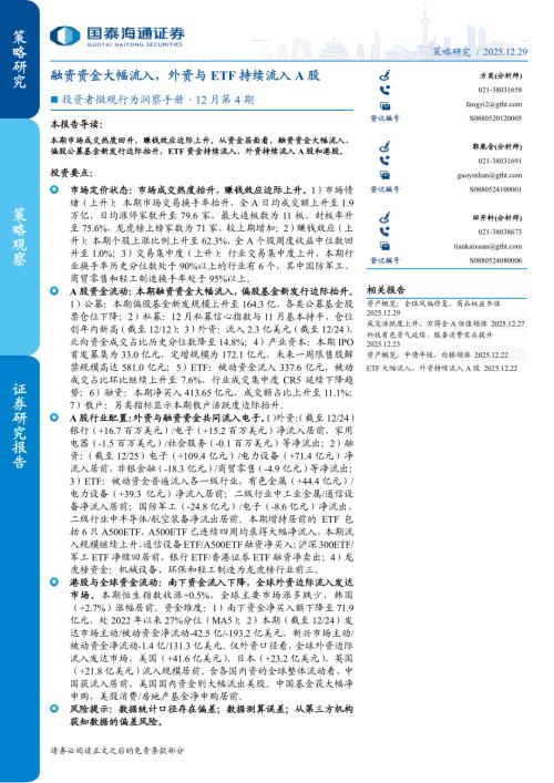 投资者微观行为洞察手册·12月第4期：融资资金大幅流入外资与ETF持续流入A股-251229（30页）.pdf