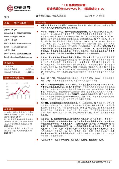 银行业12月金融数据前瞻：预计新增贷款8000~9000亿社融增速为8.3%-260108（8页）.pdf
