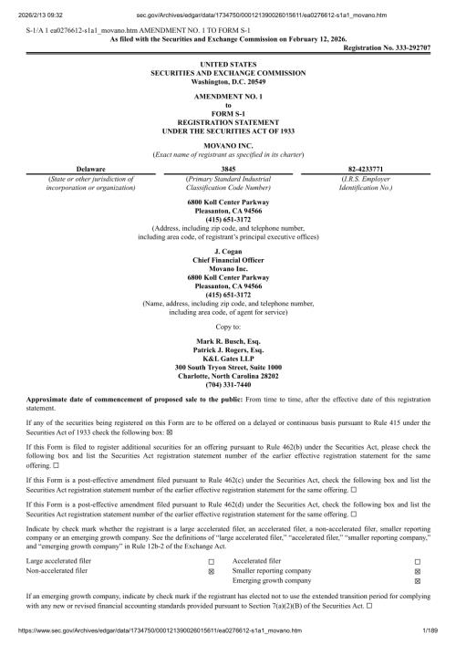 Movano Inc（MOVE）美股招股说明书 S-1（2026-02-12修订版）（英文版）（189页）.pdf