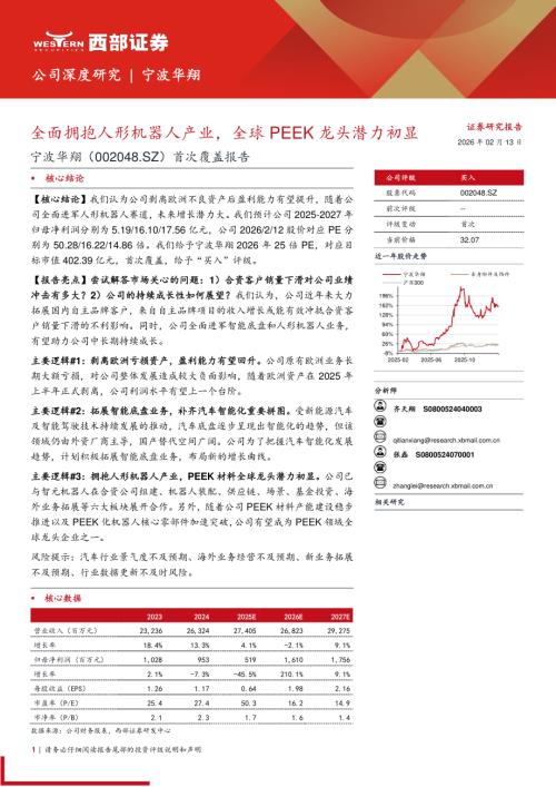 宁波华翔（002048）-A股公司首次覆盖报告：全面拥抱人形机器人产业全球PEEK龙头潜力初显-260213（30页）.pdf