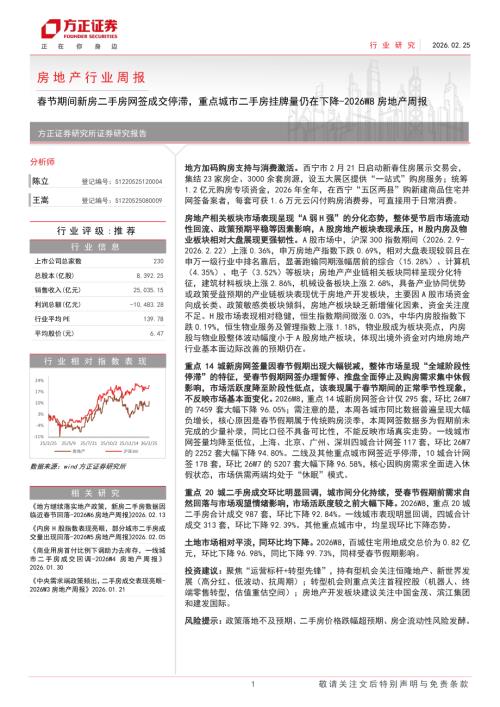 2026W8房地产行业周报：春节期间新房二手房网签成交停滞重点城市二手房挂牌量仍在下降-260225（8页）.pdf