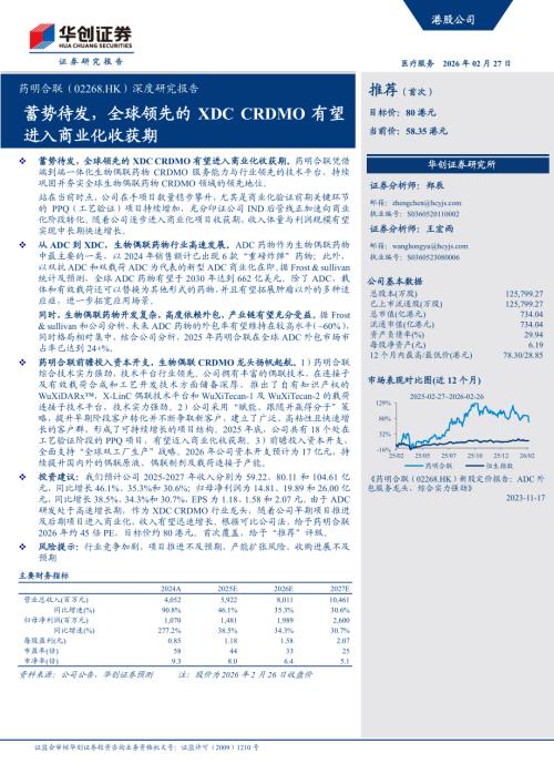 药明合联（2268.HK）-港股公司深度研究报告：蓄势待发全球领先的XDCCRDMO有望进入商业化收获期-260227（33页）.pdf