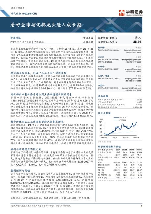 北化股份（002246）-A股公司研究报告：看好全球硝化棉龙头进入成长期-260311（33页）.pdf