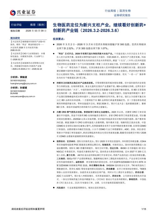 医药生物行业周报：生物医药定位为新兴支柱产业继续看好创新药+创新药产业链-260309（18页）.pdf