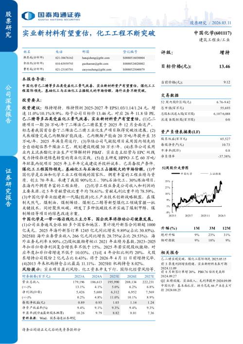 中国化学（601117）-A股公司研究报告：实业新材料有望重估化工工程不断突破-260311（41页）.pdf