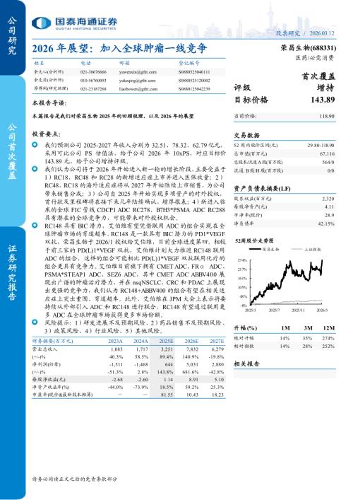 荣昌生物（688331）-A股公司研究报告：2026年展望：加入全球肿瘤一线竞争-260312（17页）.pdf