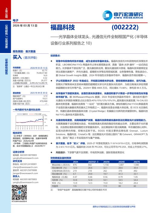 福晶科技（002222）-A股公司研究报告：光学晶体全球龙头光通信元件全制程国产化（半导体设备行业系列报告之10）-260313（32页）.pdf