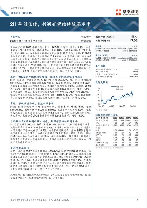 国泰航空(00293.HK)-港股公司研究报告：2H再创佳绩利润有望维持较高水平-260311（6页）.pdf