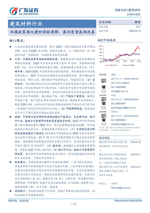 建筑材料行业：双碳政策强化建材供给逻辑盈利有望底部改善-260313（25页）.pdf