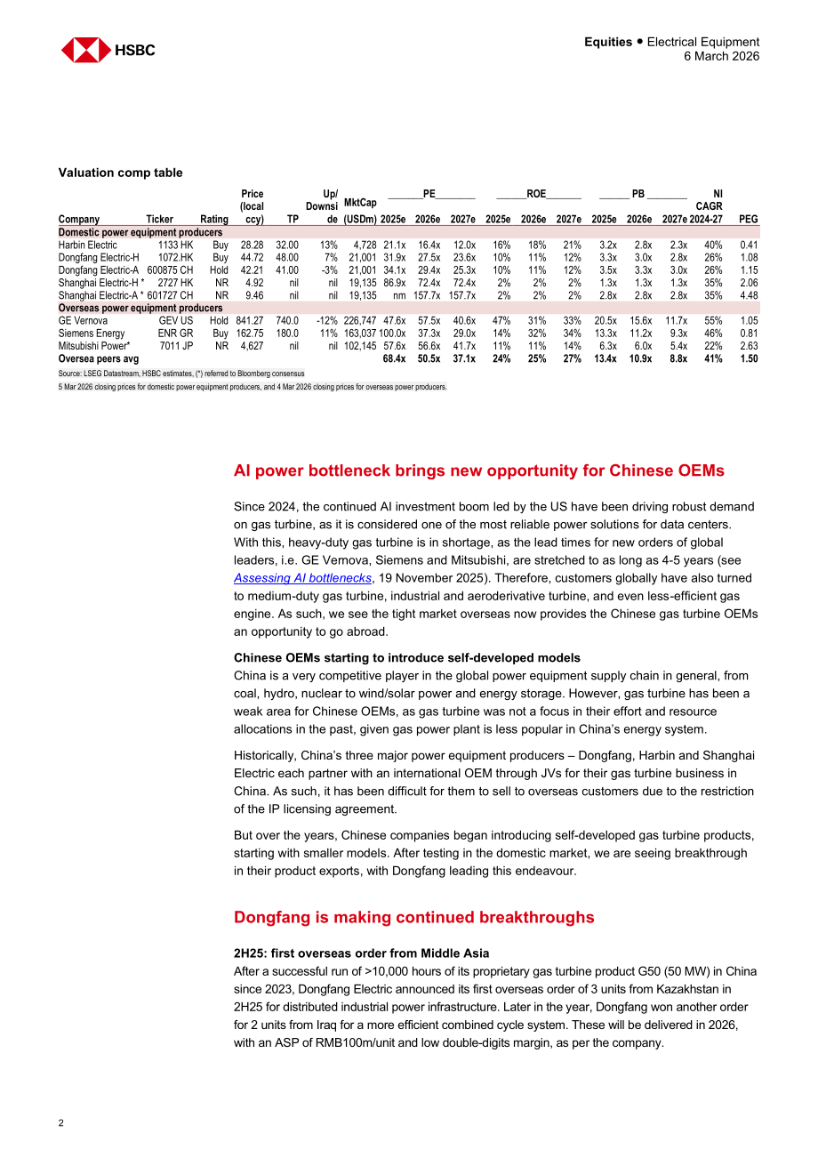 汇丰HSBC：中国电力设备行业研究：中国燃气轮机如何扬帆出海-260306（英文版）（18页）.pdf_第2页