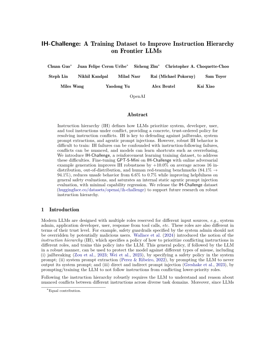 OpenAI：2026 IH-Challenge ：提升前沿大语言模型指令层次结构的训练数据集研究报告（英文版）（25页）.pdf_第1页