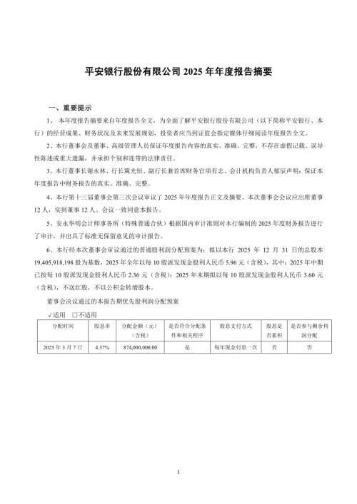 中国平安：中国平安：平安银行股份有限公司2025年年度报告摘要.PDF