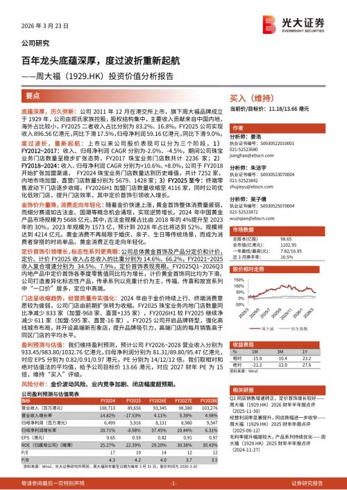 周大福（1929.HK）-港股公司投资价值分析报告：百年龙头底蕴深厚度过波折重新起航-260323（29页）.pdf