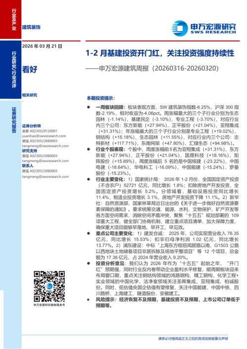建筑行业周报：1~2月基建投资开门红关注投资强度持续性-260321（7页）.pdf