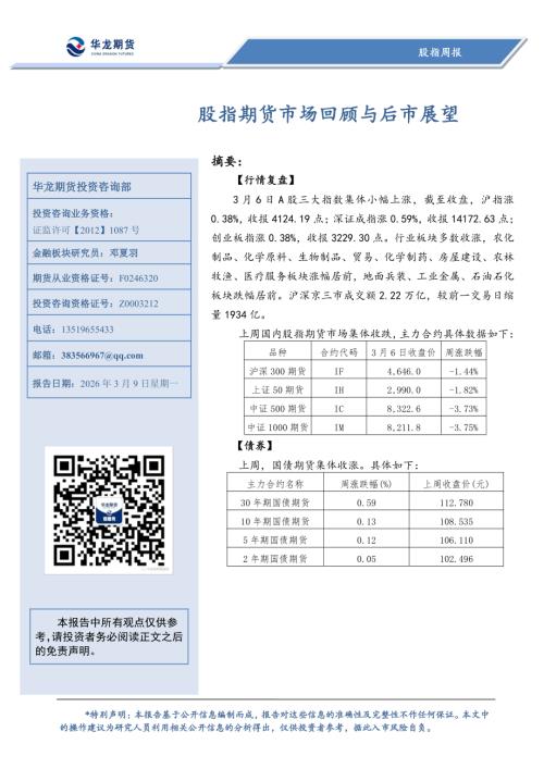【华龙期货】股指周报：股指期货市场回顾与后市展望-260309（8页）.pdf