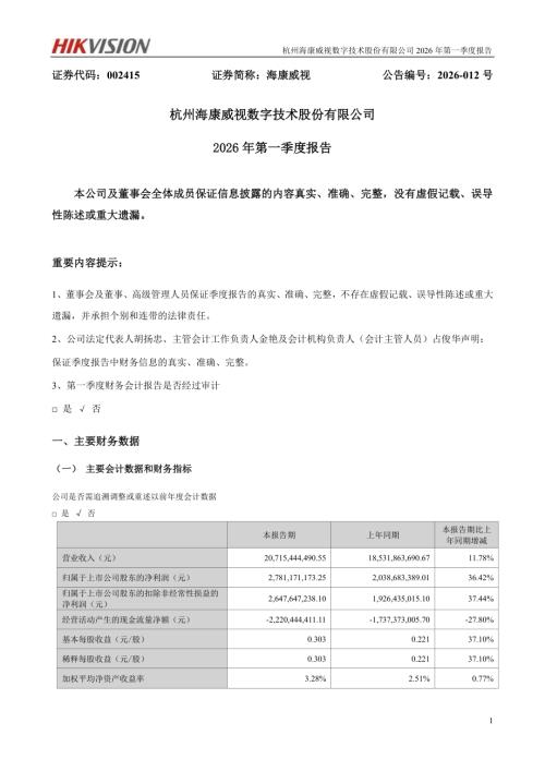 海康威视：2026年一季度报告.PDF