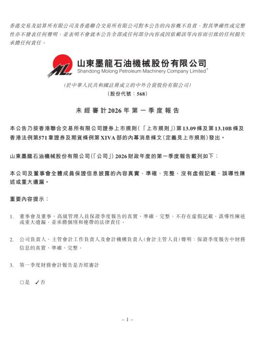 山東墨龍：未經審計2026年第一季度報告.pdf