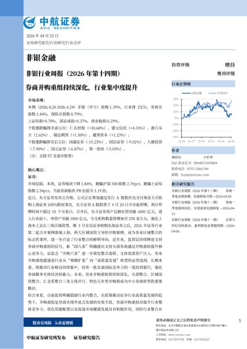 【中航证券】非银行业周报（26年第十四期）：券商并购重组持续深化，行业集中度提升-260425（10页）.pdf