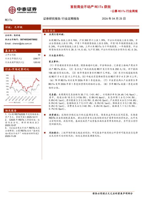 公募REITs行业周报：首批商业不动产REITs获批-260425（19页）.pdf