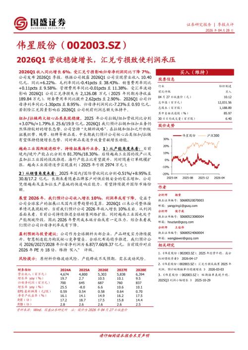 【国盛证券有限责任公司】伟星股份（002003）-2026Q1营收稳健增长，汇兑亏损致使利润承压-260428（3页）.pdf
