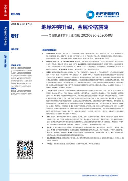 金属&新材料行业周报：地缘冲突升级金属价格震荡-260407（19页）.pdf