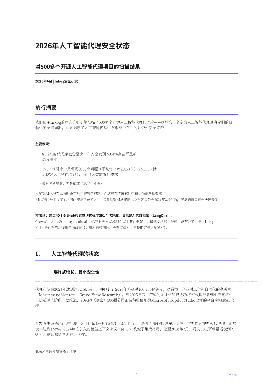 Inkog：2026年AI智能体安全状况报告：基于500余项AI智能体开源项目的发现（英文版）（16页）.pdf_第2页