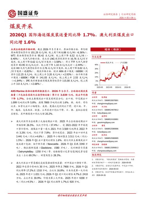 【国盛证券有限责任公司】煤炭开采：2026Q1国际海运煤炭装运量同比降1.7%，澳大利亚煤炭出口同比增1.6%-260509（12页）.pdf