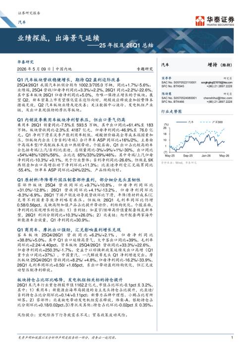 汽车行业25年报及26Q1总结：业绩探底出海景气延续-260509（19页）.pdf