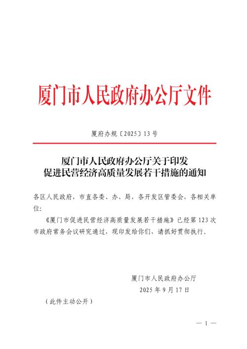 厦门市政府：2025年厦门市促进民营经济高质量发展若干措施（11页）.pdf
