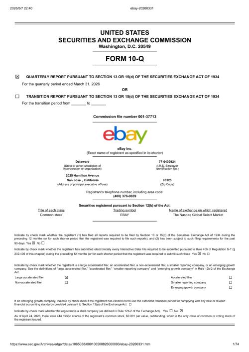 EBAY INC（EBAY）：截至2026年03月31日止三个月的季度财报（10-Q）（英文版）（74页）.pdf