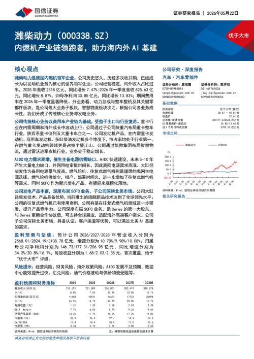 潍柴动力-000338-A股公司研究报告：内燃机产业链领跑者助力海内外AI基建-260522（53页）.pdf