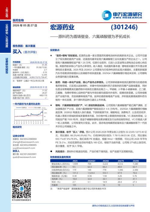宏源药业-301246-A股公司研究报告：原料药为盾铸壁垒六氟磷酸锂为矛拓成长-260527（20页）.pdf
